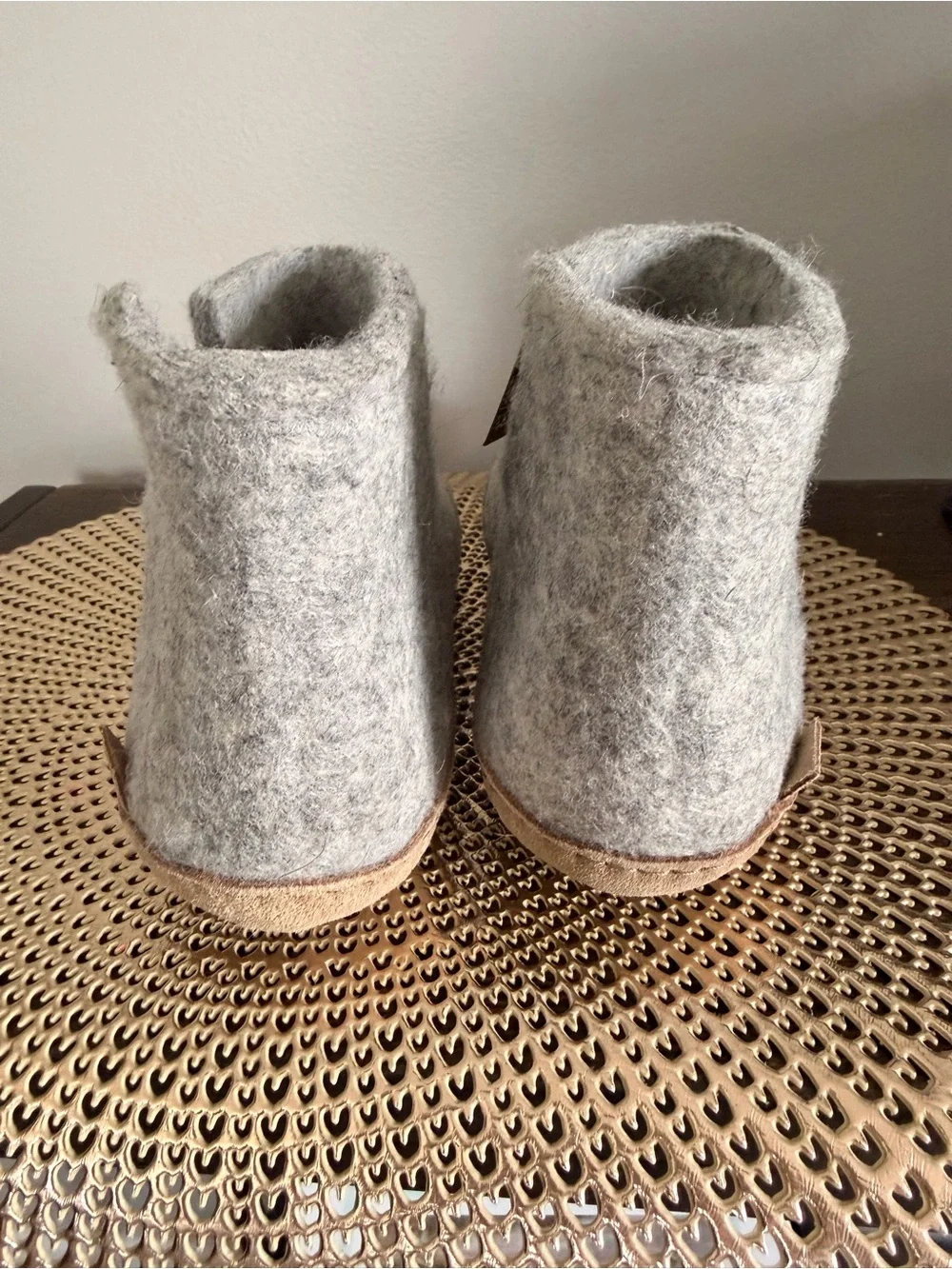 Glerups Grey Wool Ankle Bootie Leather Sole - Cozy Slip-On Size 37 (7)